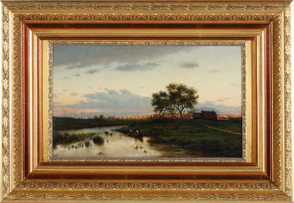 Клодт фон Юргенсбург Михаил Константинович. На закате. Пейзаж с рыбаком